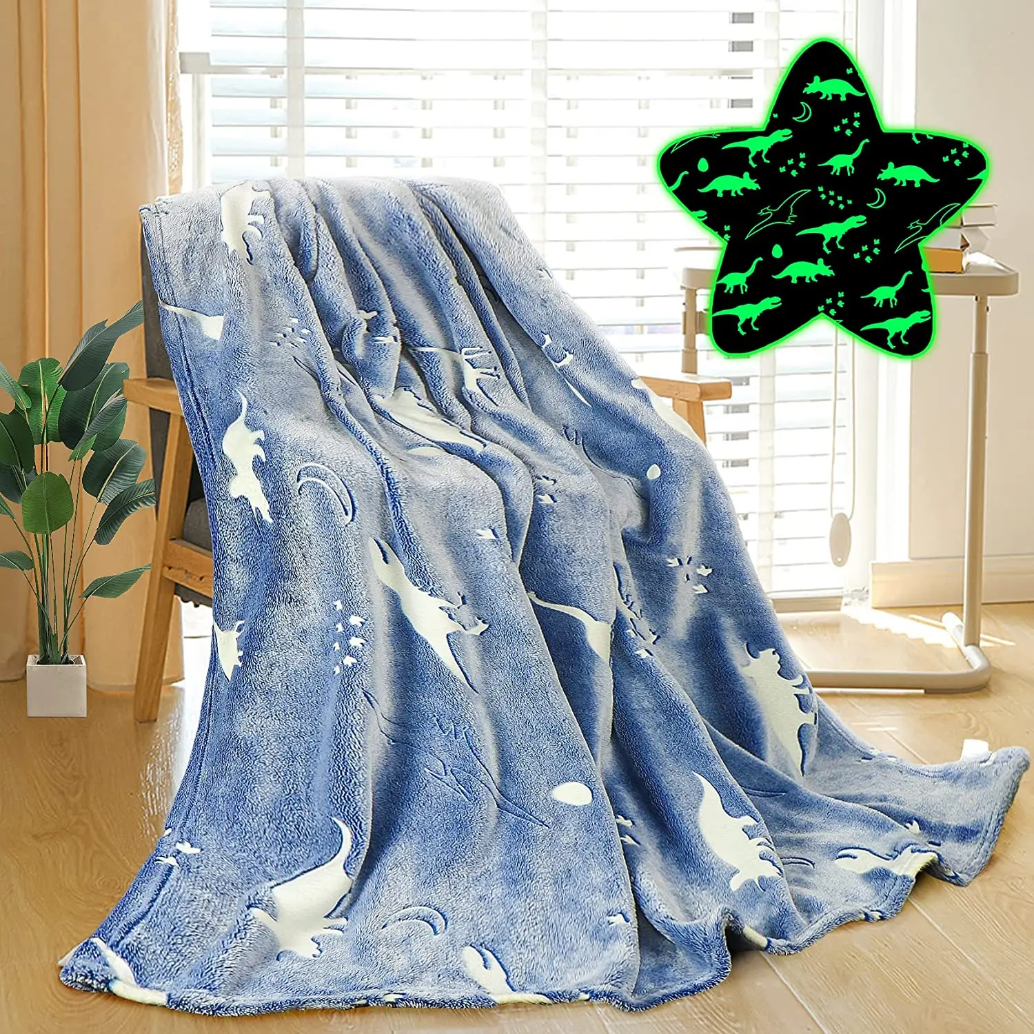 

Фланелевое светящееся одеяло для мальчиков с синим динозавром для кровати, дивана, 50X60 дюймов, мягкое теплое пушистое милое одеяло для детей