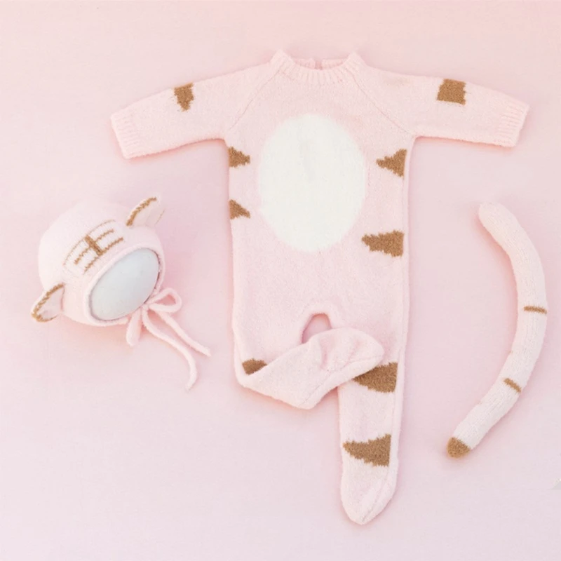 

Newborn Photography Props Baby Cute Tiger Romper Hat Doll Tail Fotografia Clothe