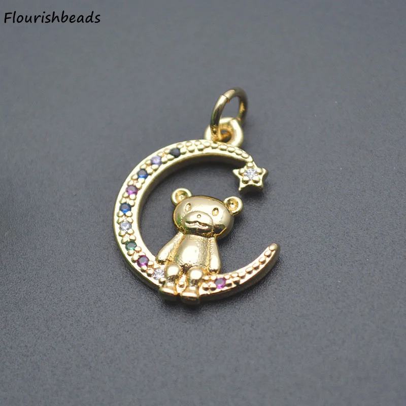 Fashion Design Nickel Free Anti Fading Gold Plated CZ Pave Cute Bear Metal Charms Pendants for Jewelry Necklace Making 20pcs