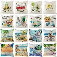 summer beach style throw pillowcase blue cushion cover coconut watermelon print linen pillow covers home decor pillowslip