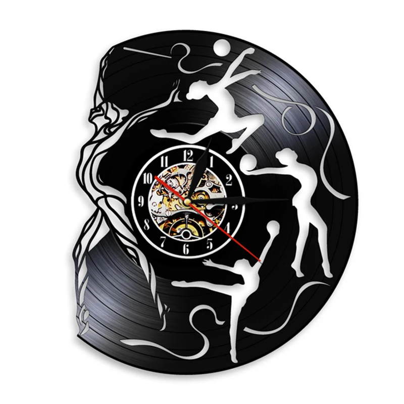 

Sports Gymnastics Wall Clock Rhythmic Gymnastics Grosgrain Ribbon Vinyl Wall Clock With LED Night Light Cool Girl Room Decor