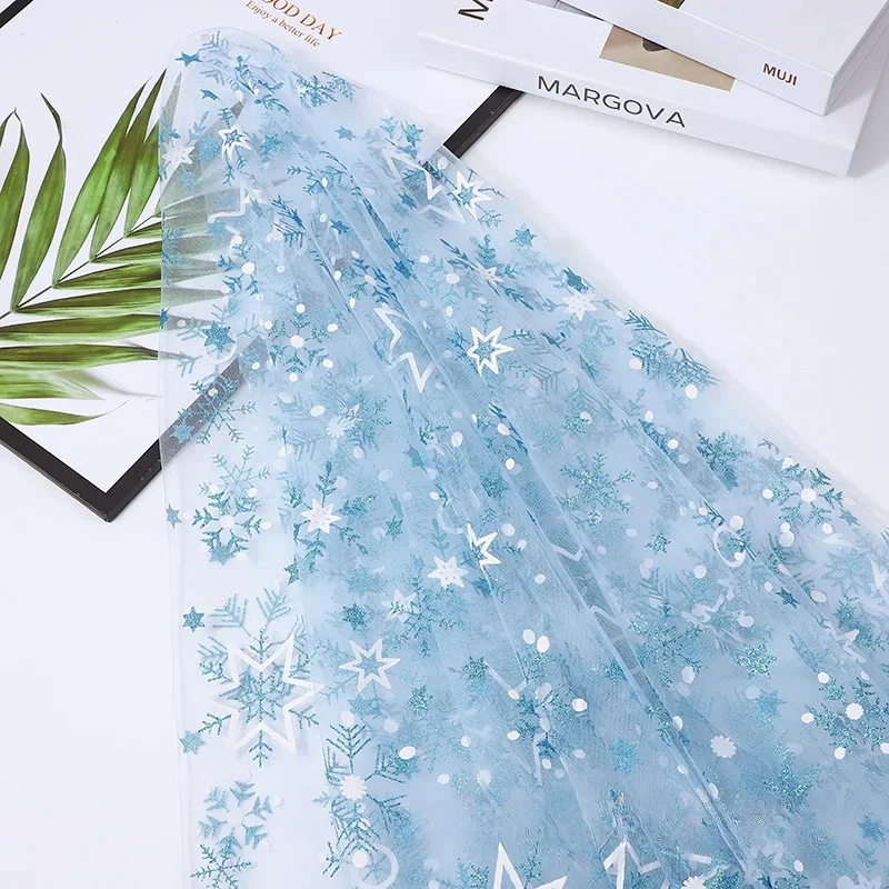 0 5/1/2 ярдов Рождественская ткань с принтом снежинок и золотой сеткой для