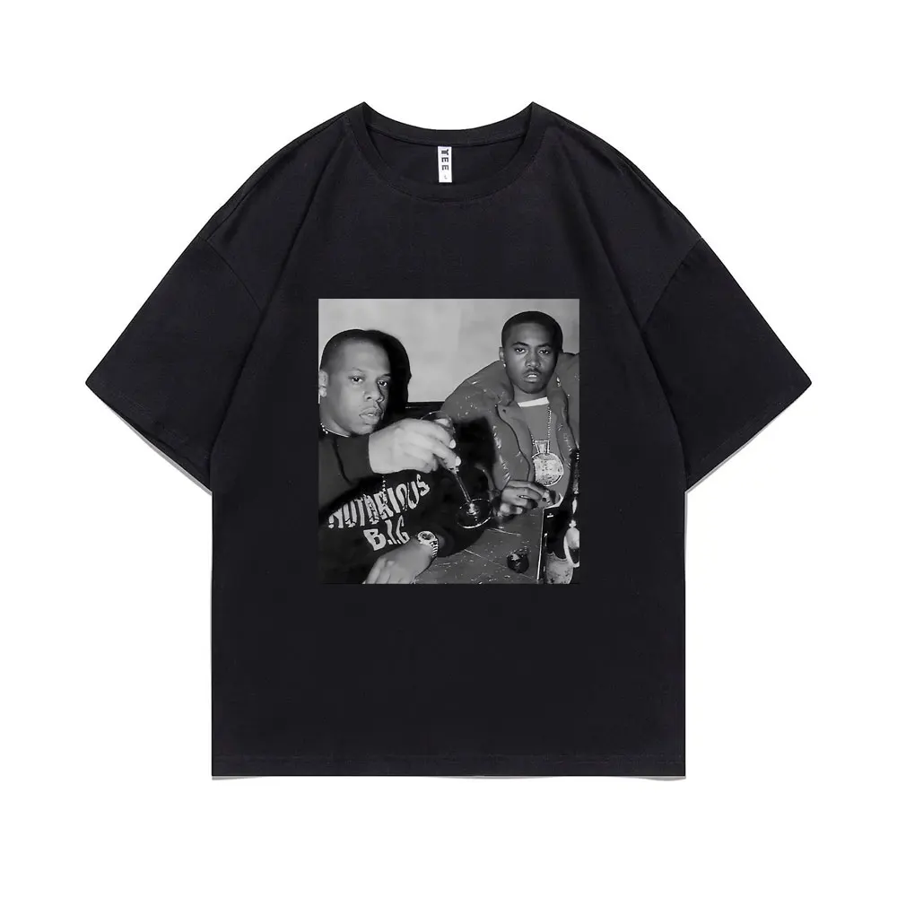 

Rap Legends Jay Z and Nas Hip Hop Oversized Tshirt Men Women Fashion Casual Vintage T-shirts Short Sleeve Men's Pure Cotton Tees