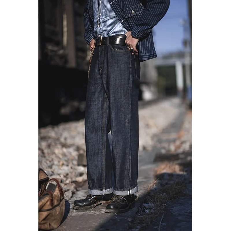 

Primary 90s Men/Women Retro Striped Denim Jeans Amekaji Suspenders American Vintage Railway Cargo Straight Bib Pants