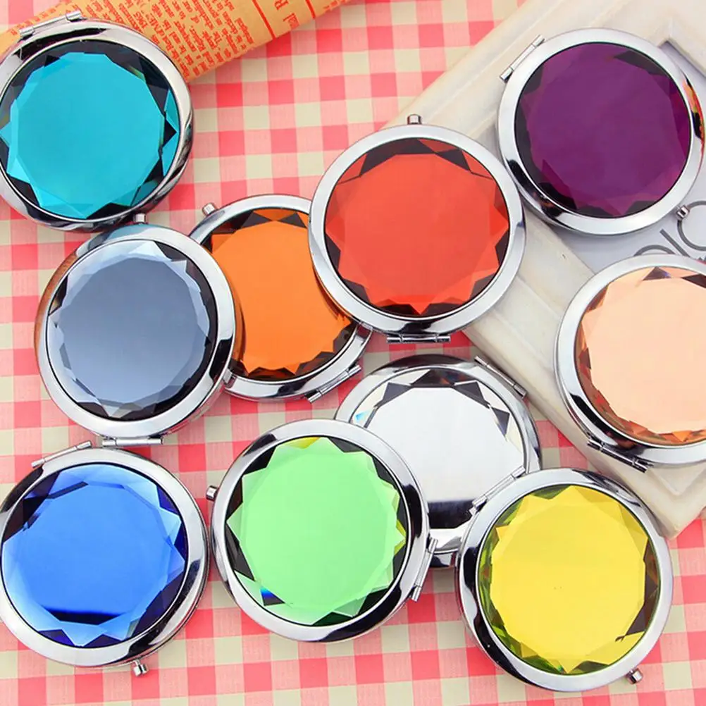 

Зеркало для макияжа VER02 женское с жемчужинами, карманное компактное двухстороннее зеркало с кристаллами и маленькой овечкой