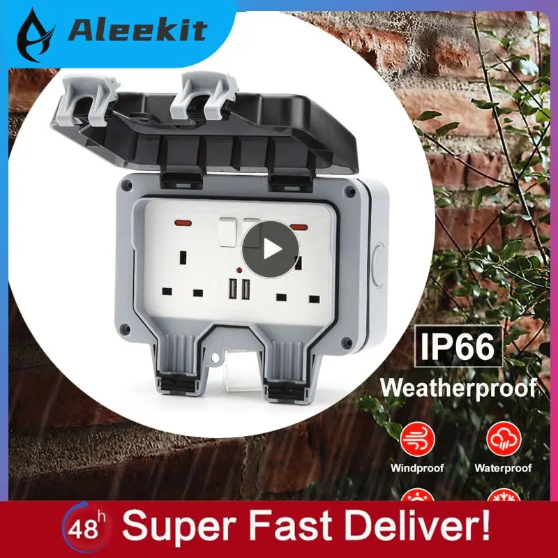 

Новая Водонепроницаемая уличная розетка 13 а, Великобритания, переключатель с одной розеткой IP66, внешнее использование, семейная панель с розеткой с USB-разъемом