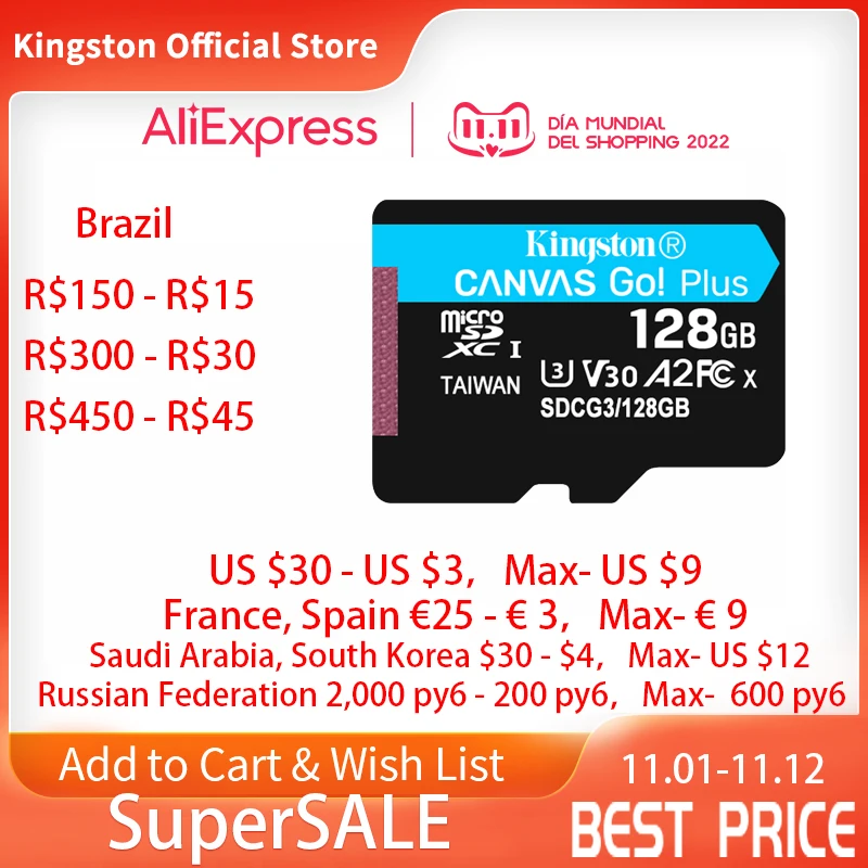 

new Kingston Canvas Go Plus microSD Card 128GB micro Memory Card 64G Class10 TF Card 256GB 512GB carte sd memoria for Smartphone