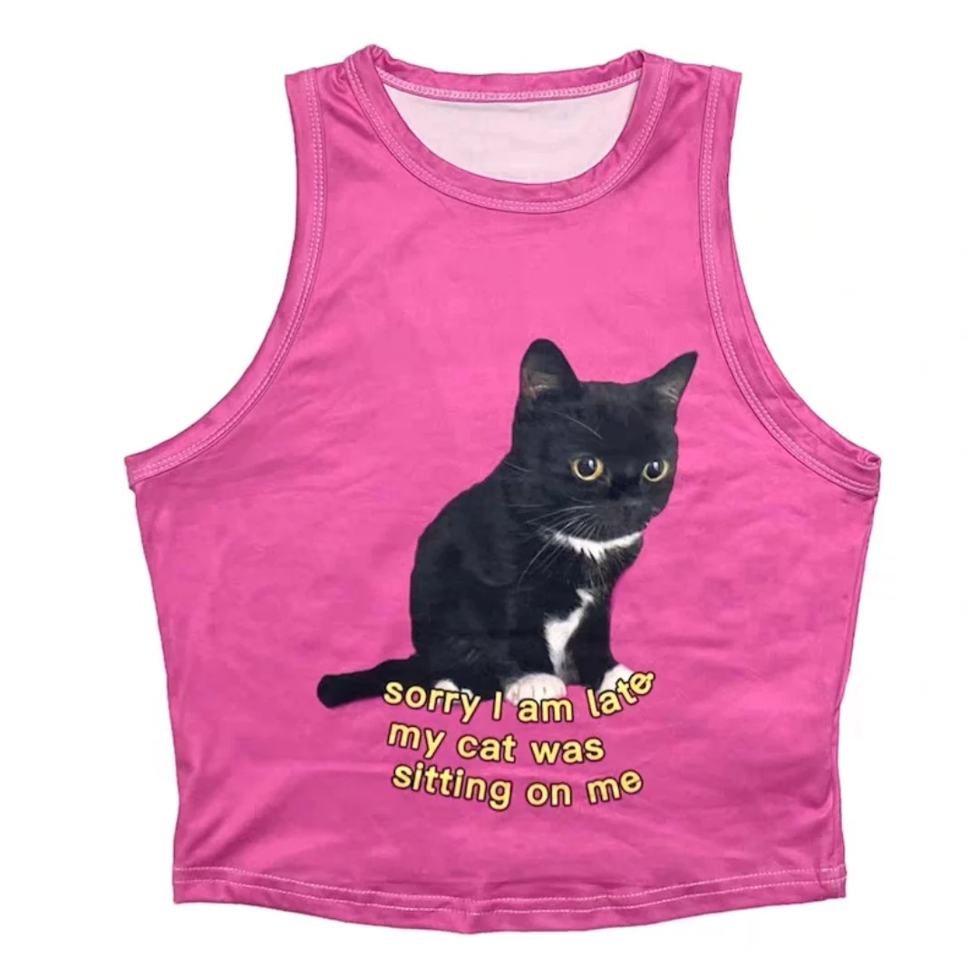 

Y2k Streetwear vintage cute 90s Women Cat Print Sexy Aesthetic Tank Tops Advanced High Street vest emo Summer Hot Girl clothes