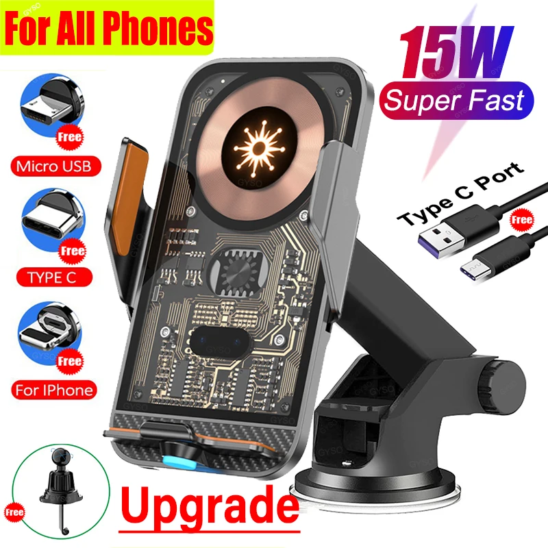 

Беспроводное зарядное устройство 15 Вт, автомобильная подставка с вентиляционным отверстием, магнитный держатель для телефона, быстрая зарядка USB для iPhone 14 13 12 Pro Max Samsung S10 S20 S21