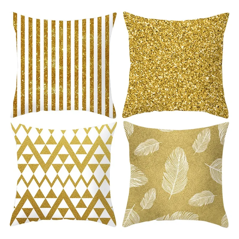 

4Pcs Nordic Modern Abstract Geometric Gold Series Polyester Home Decoration Pillowcase Decorative Cushion Sofa