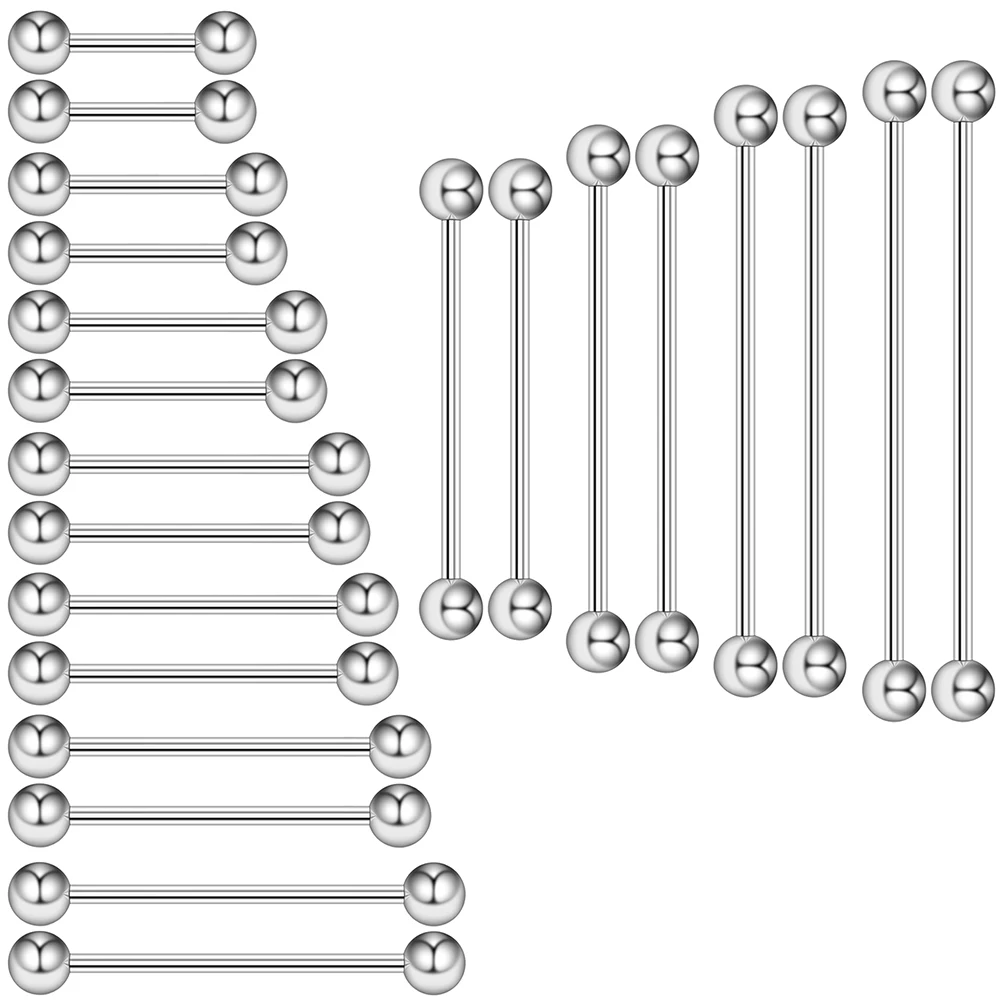 

Серьги-гвоздики из нержавеющей стали, штанга для пирсинга языка с шариками, длина 10/.../35/38 мм 5 мм, Штанги В индустриальном стиле, штанга, завит...
