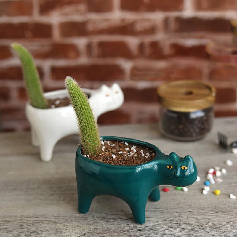 Cute Cat Ceramic Garden Flower Pot Animal Image Cactus Plants Planter Succulent Plant Container Tabletop Ornaments Decoration images - 6