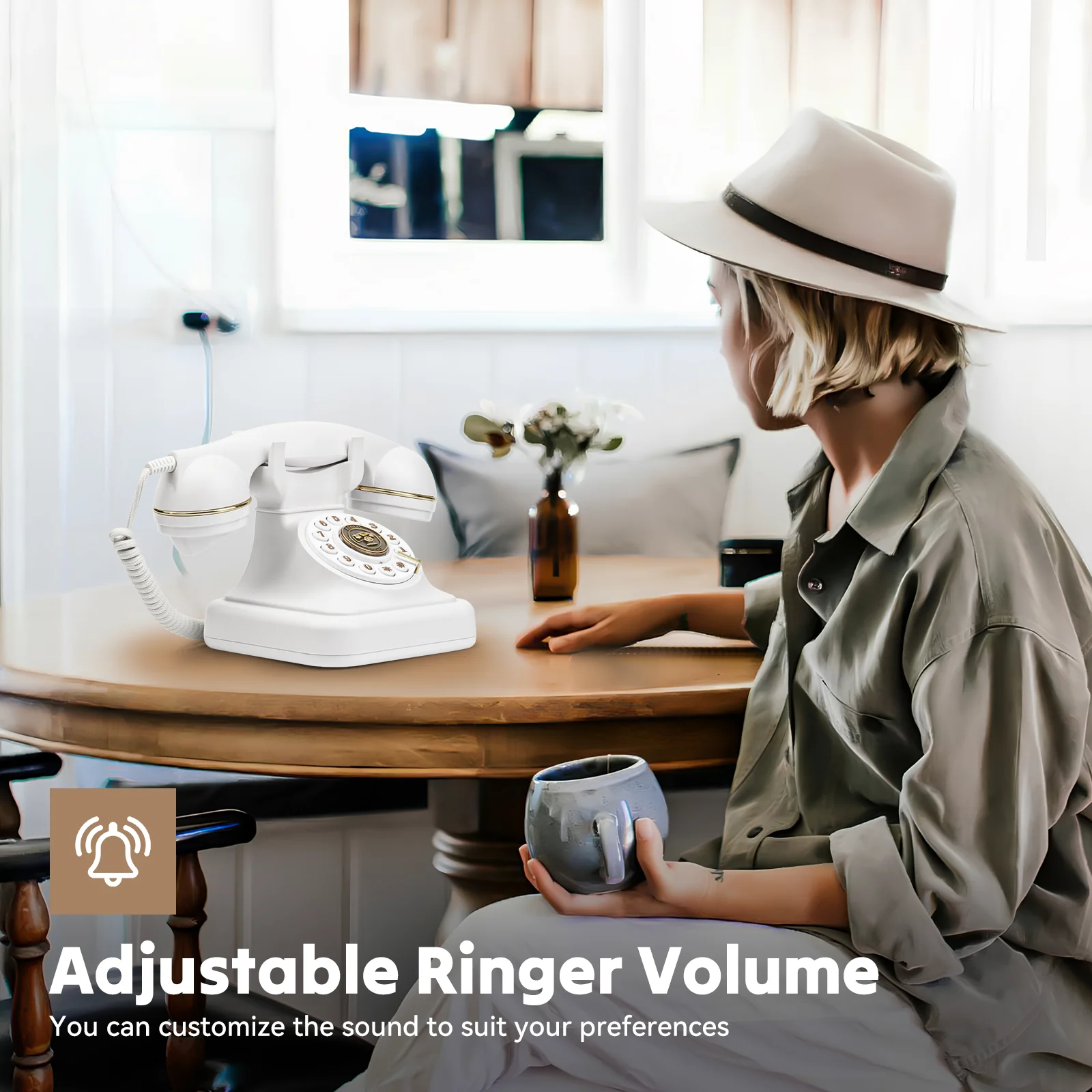 Стационарный телефон в стиле ретро с управлением звонком повторным набором