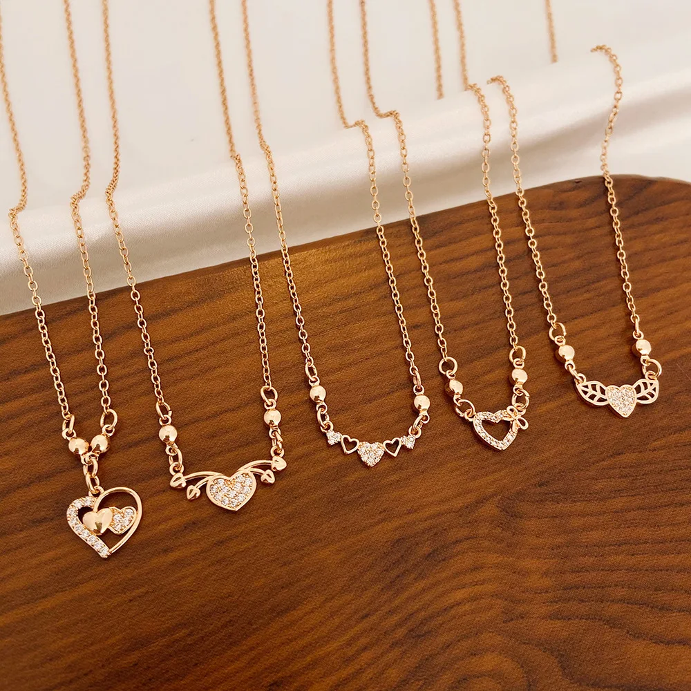 

Simple Love Necklace Zircon Crystal Heart Luxury Gold Minimalist Choker Dainty Valentine's Day Gift for Girls