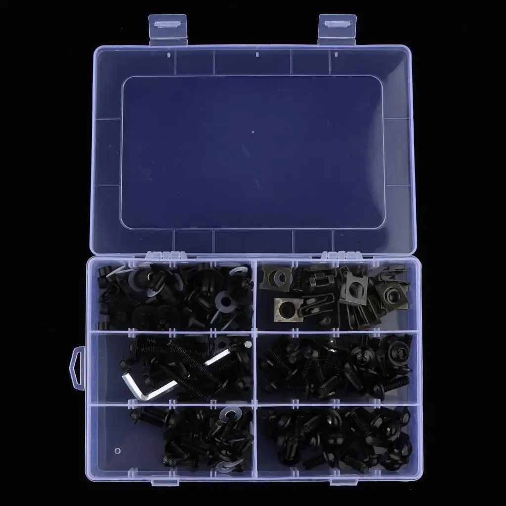 

173Pcs Unviersal Motorcycle Complete Fairing Bolt Fastener Clips Screws Black Red Blue