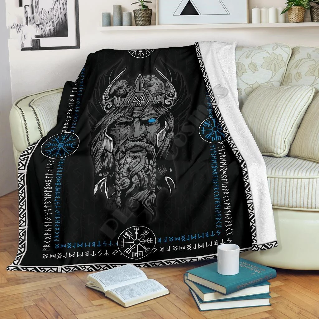 

Norse God Odin Fleece Blanket 3D Printed Sherpa Blanket on Bed Home Textiles Dreamlike Home Accessories Twin Queen King Size