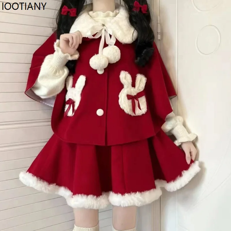 Осенне-зимняя рождественская красная милая кружевная накидка пальто короткая