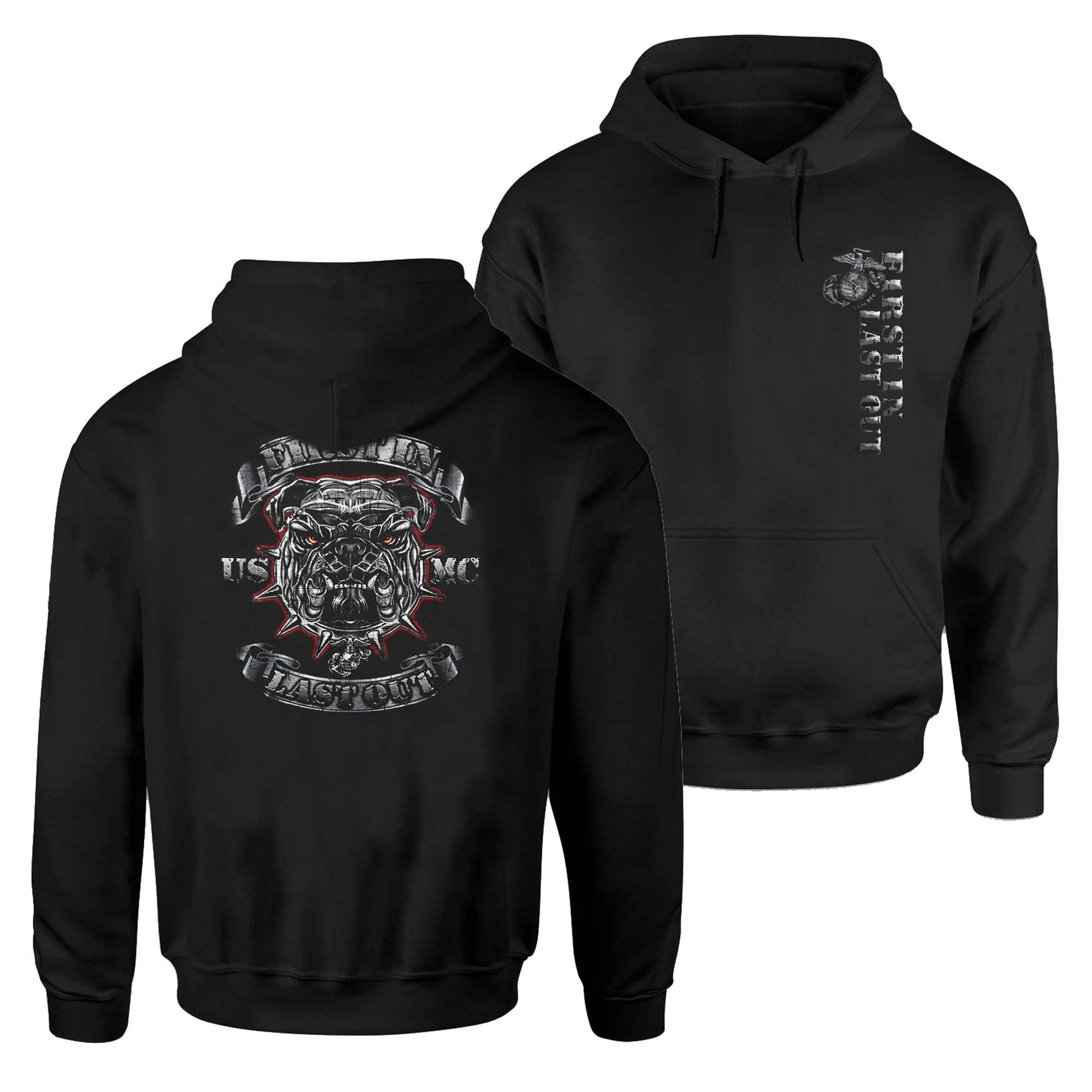 First in Last Out - Корпус морской пес США дьявол собака хромированный пуловер с