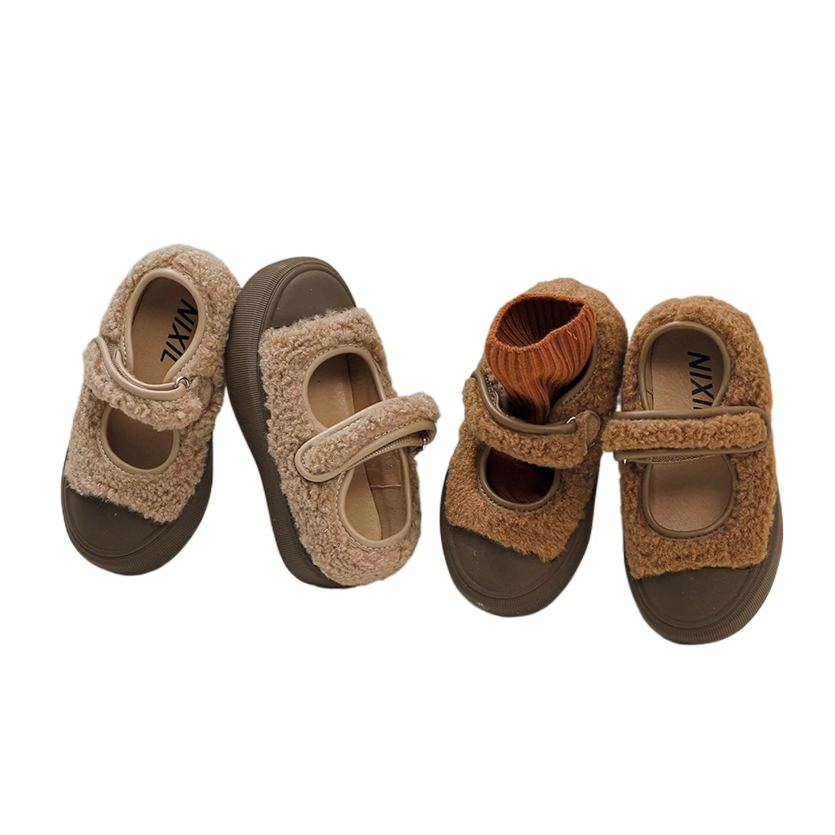 

Туфли детские с квадратным носком, меховые кроссовки, Повседневная универсальная обувь, круглый носок, мягкая подошва, на осень-зиму