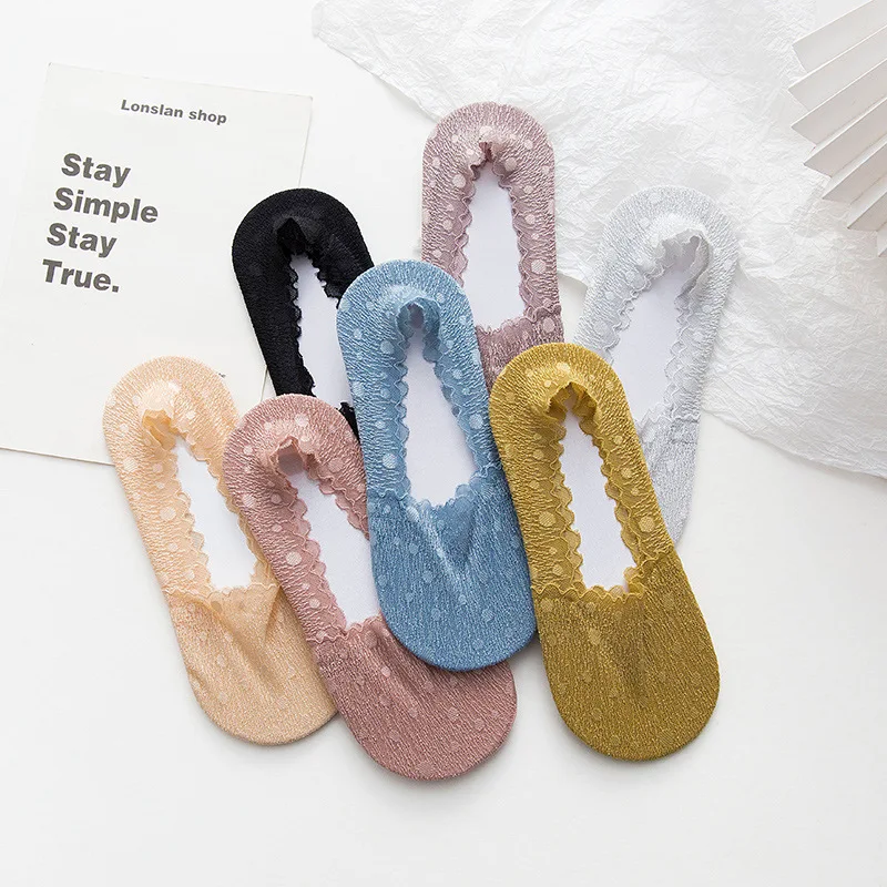 

Fashion New Boat Socks Female Lace Ankle Short Socks Anti Slip Socks Women Cotton Socks Spring and Summer Thin Invisible Socks