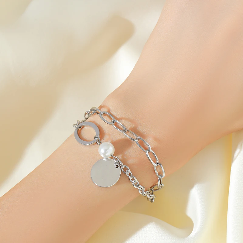 EILIECK браслет из нержавеющей стали 316L с круглым жемчугом для женщин модная