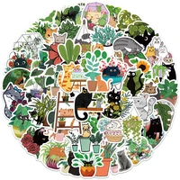 103050pcsset cartoon green plants and little black cats stickers green style diy toy skateboard laptop decals sticker