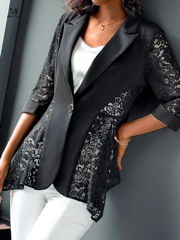 Женский кружевной Блейзер, прозрачный облегающий пиджак с рукавом три четверти, весна-лето 2024