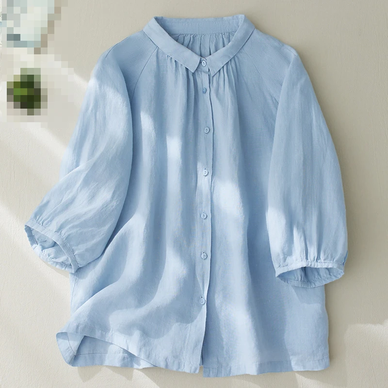 

New Summer Fashion Woman Blouse 2023 Solid Color Lapel Lantern Sleeve Casual Buttons Shirts and Blouses for Women