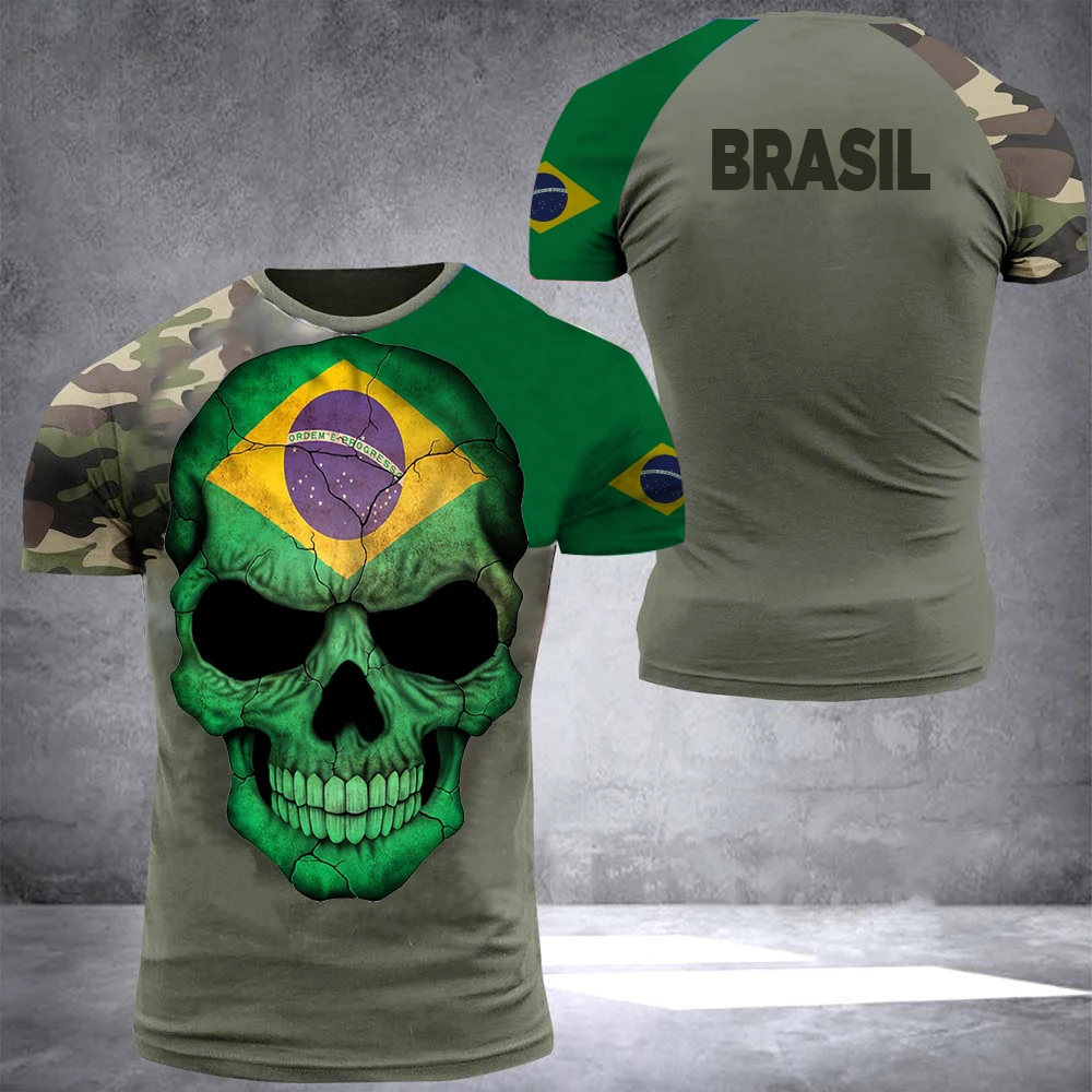 

Brazil Jersey Men's T-Shirt Tops Brazilian Selection Shirt 3D Printed Brasil Flag Army Short Sleeve Blouse O-Neck Oversized Tees