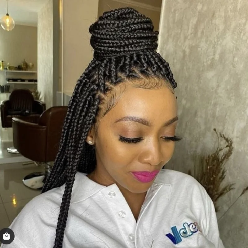 

Mentor Braided Lace Front Wigs With Baby Hair Soft Knotless Box Braided Wigs Handmade Synthetic Braids Wig For Black Women