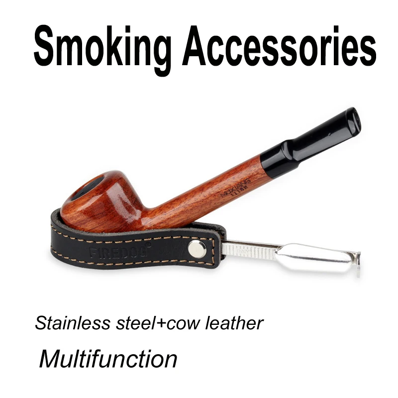 

New handmade leather pipe holder multi-function folding scraper press bar single pipe holder three-in-one cigarette Gift for Men