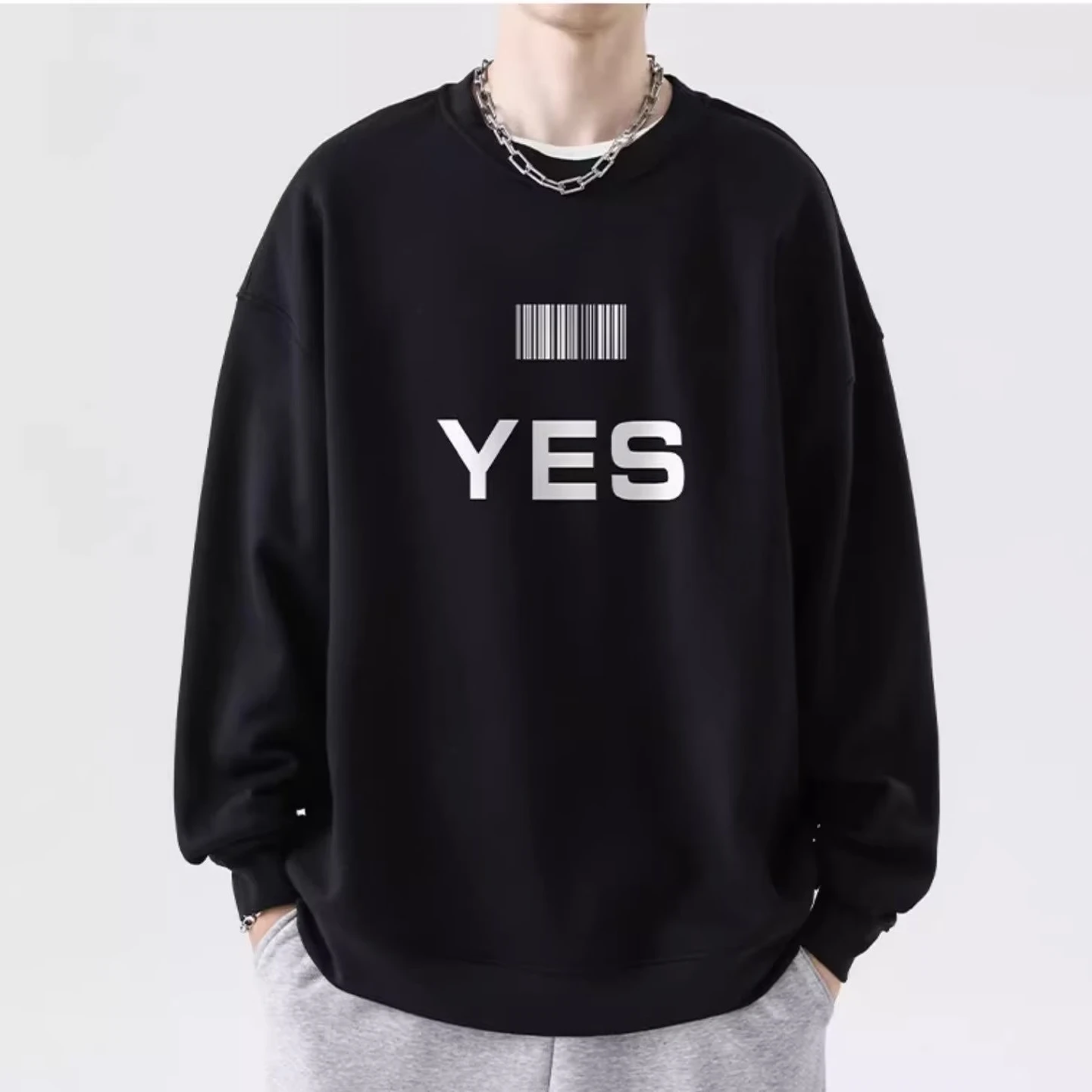 Мужская хлопковая толстовка с длинным рукавом и воротником-стойкой