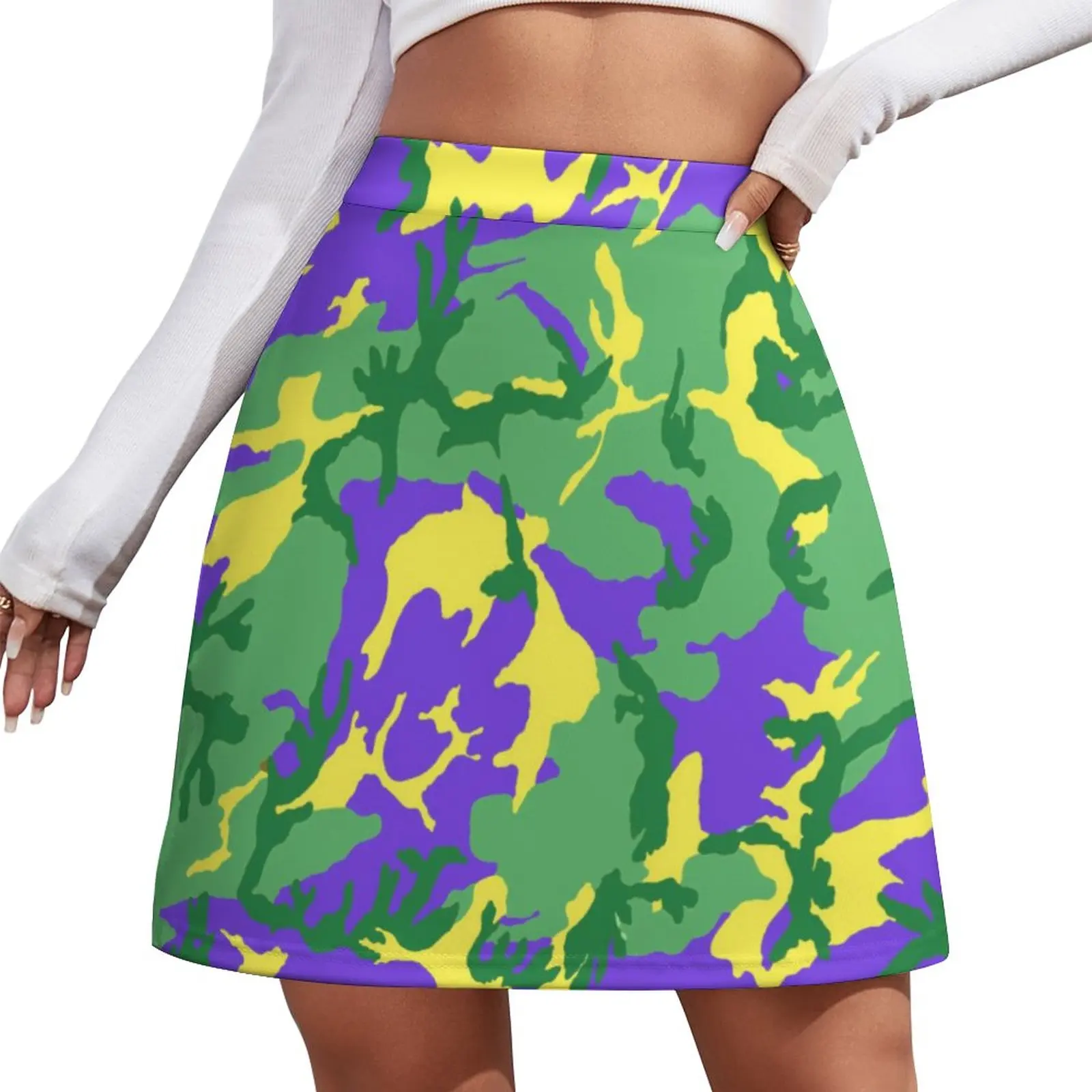 

Mardi Gras Camo Skirt Summer Colorful Camouflage Aesthetic Casual A-line Skirts Cute Mini Skirt Women Printed Oversize Bottoms