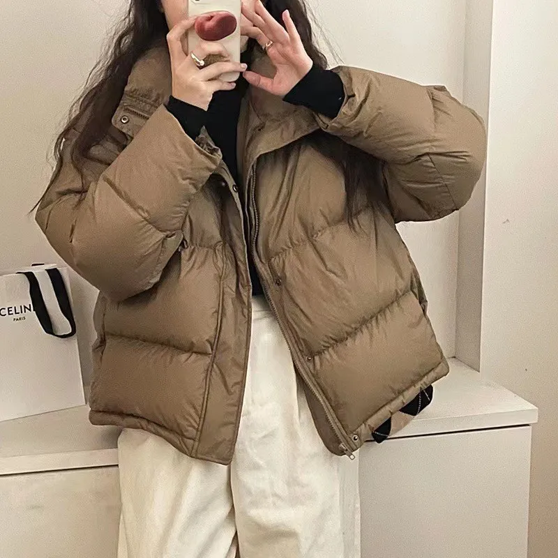 Short Down Jacket 2022 Winter New Candy-Colored Stand-Up Collar Single-Breasted Thickened White Duck Down Casual Bread Coat