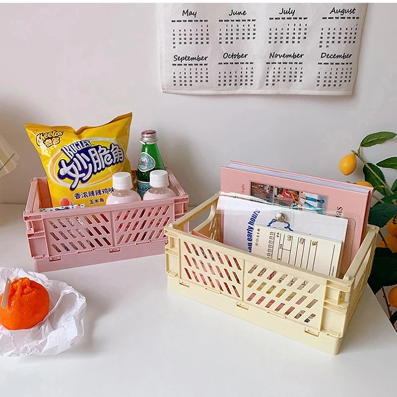 

Household Storage Box Collapsible Crate Plastic Folding Pencil Cases Sundries Cosmetic Mini Storage Basket Toy Desktop Organizer