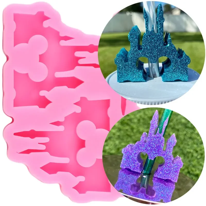 

Castle Silicone Straw Topper Mold Mickey Head Keychain Badge Reel Epoxy Resin Mold Chocolate Fondant Cake Decorating Tool