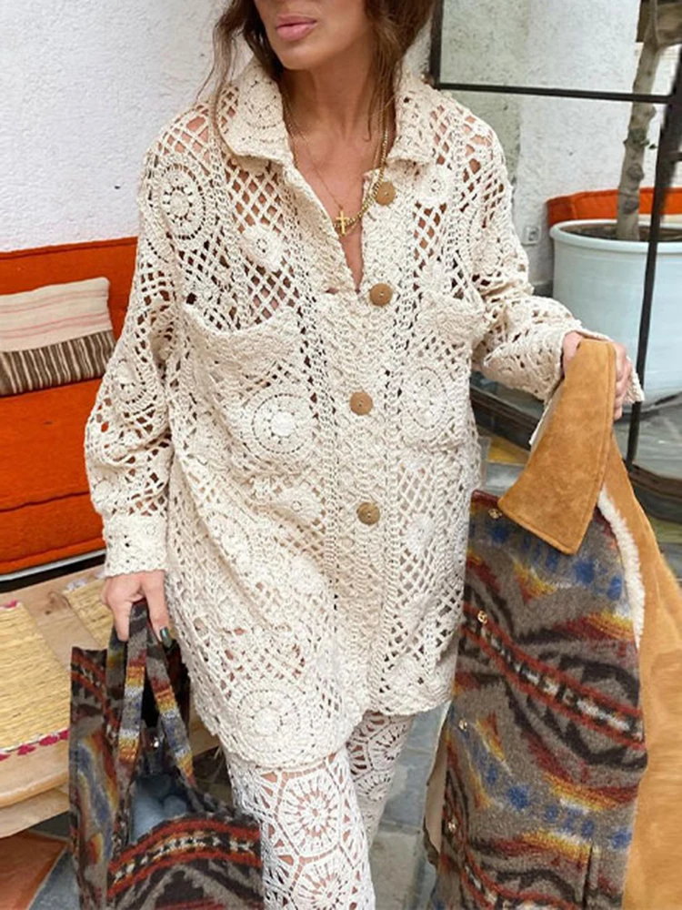 VGH повседневные свободные рубашки для женщин с лацканами и длинными рукавами в