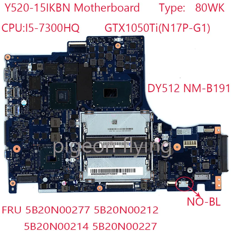 

DY512 NM-B191 материнская плата 5B20N00277 5B20N00212 5B20N00214 5B20N00227 для металлического ноутбука 80WK 7300HQ 1050Ti