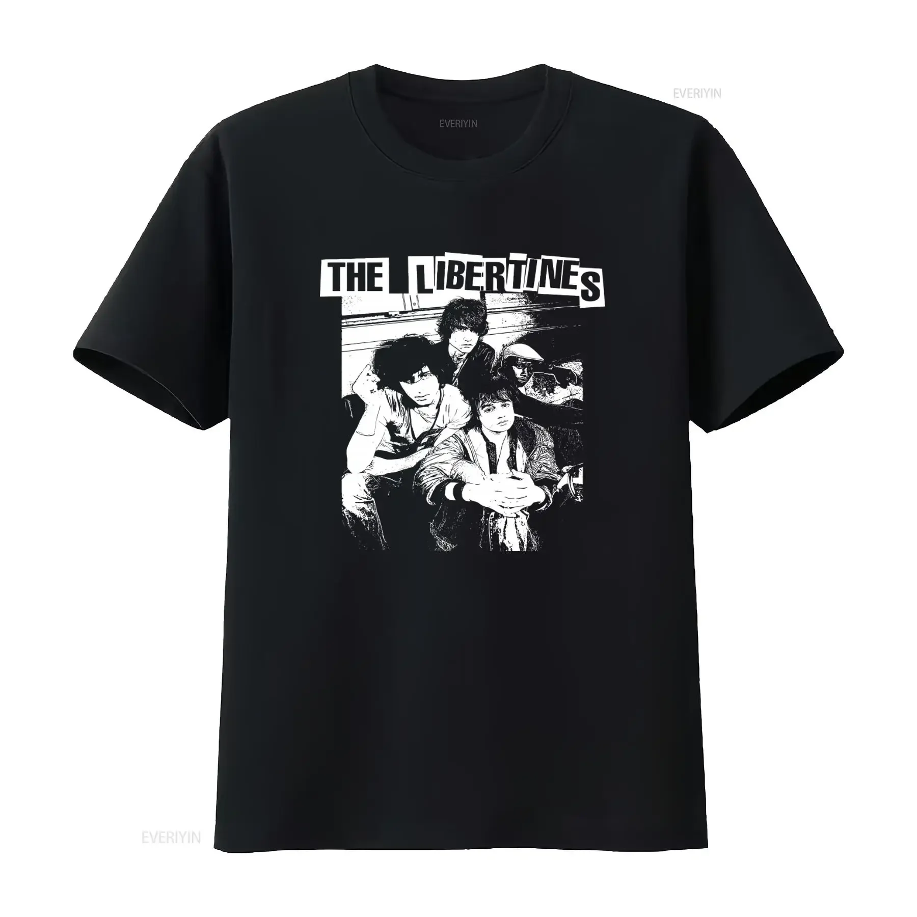 Фото Мужская футболка The Libertines Rock Band: стильный винтажный топ с эффектом потертости для повседневной носки, эластичная дизайнерская одежда, кэжуал №1
