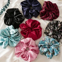 new satin pure color hair ribbons rings large flower elastic hair bands ponytail hair ties scrunchies for women wholesale