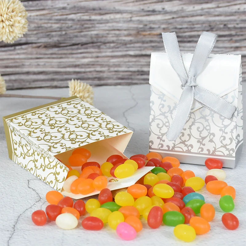 

5/10/20Pcs Gift Bag Paper Box With Ribbon Wedding Favors Baby Shower Birthday Party Sweet Candy Cookie Chocolate Packing Box Bag