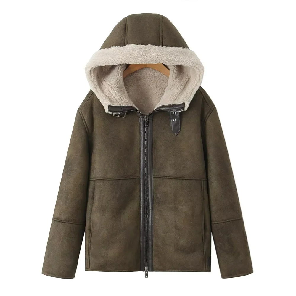 UNIZARA женская свободная флисовая теплая куртка с капюшоном и длинными рукавами на