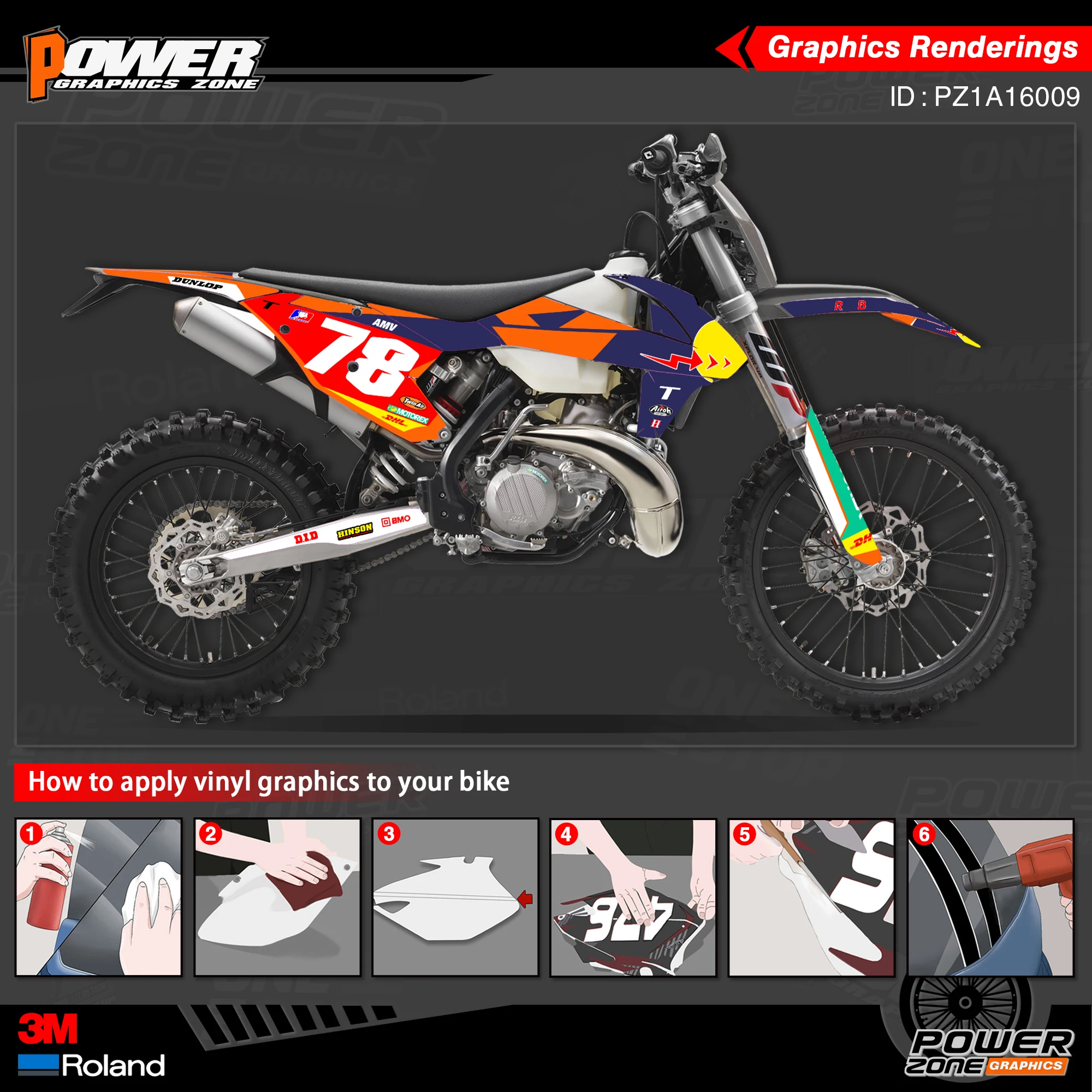 PowerZone пользовательские команды графики фоны наклейки 3m Набор для KTM SXF MX 16-18 EXC XCW