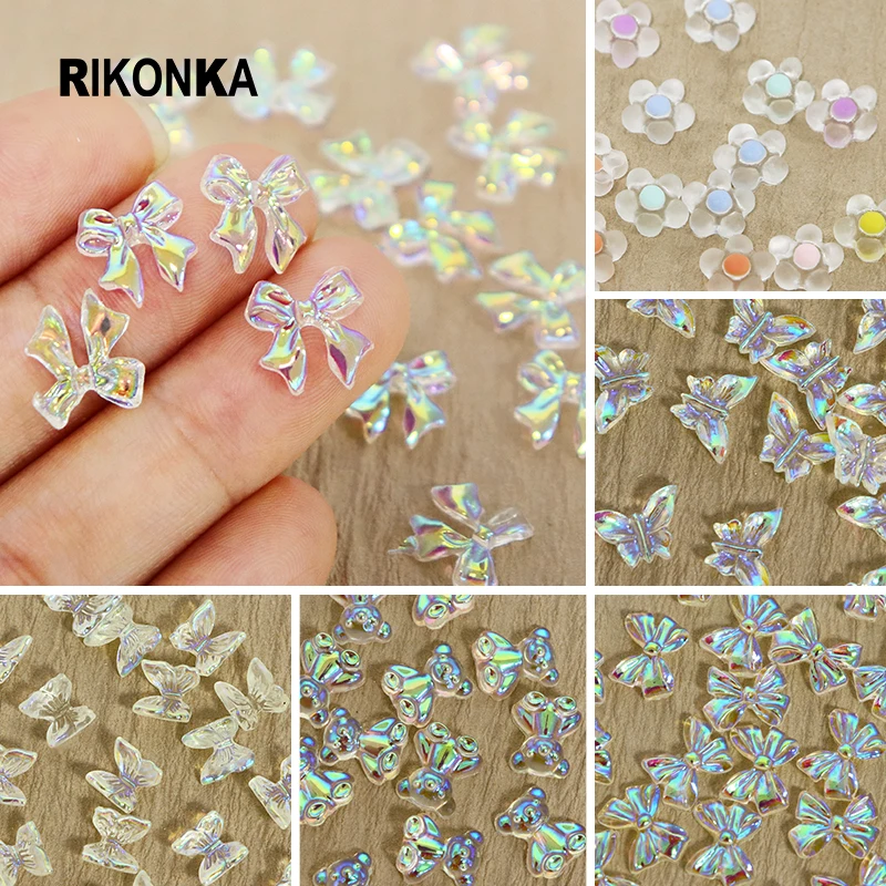 

18Pcs Shiny AB Heart Flower Cherry 3D Resin Nail Art Rhinestone Set For DIY Charms Kawaii Accessories Various Design Nail Parts