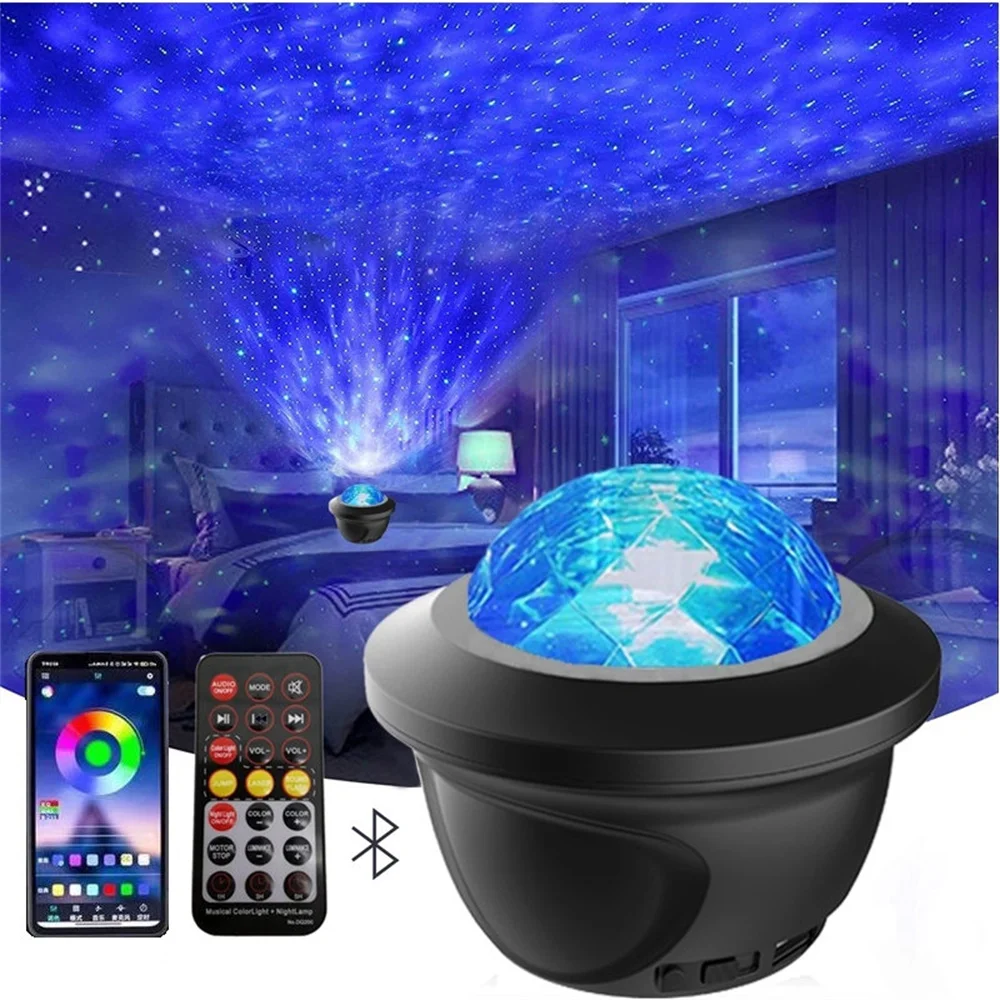 

LED Galaxy Projector Ocean Wave LED Night Light Music Player Remote Star Rotating Night Light Gift For kids Bedroom Lamp