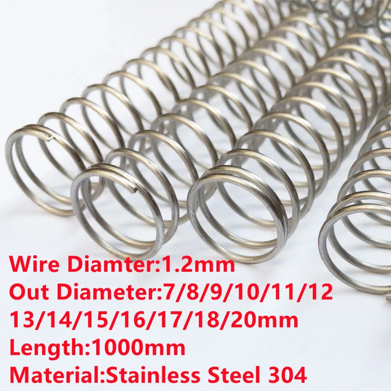 

1PCS 1 Meter Compressed Spring Stainless Steel Y-type Compression Spring,1.2mm Wire Dia 7/8/9/10/12/13/14/15/20mm Out Dia*1000mm
