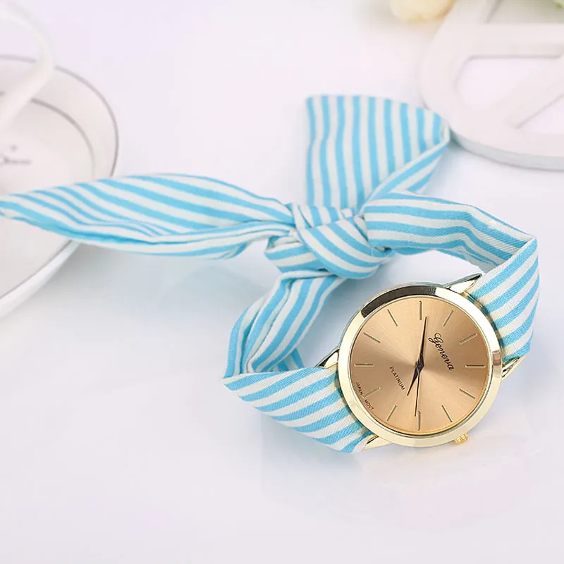 

A1463 Watch Women watches Stripe Floral Cloth Band Clock Dial Bracelet Quartz Wristwatch erkek kol saati Montre Femme