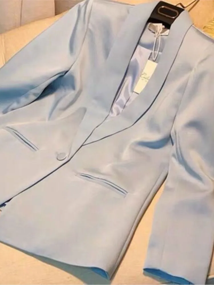 Женский атласный костюм из двух предметов винтажный блейзера и прямых брюк с