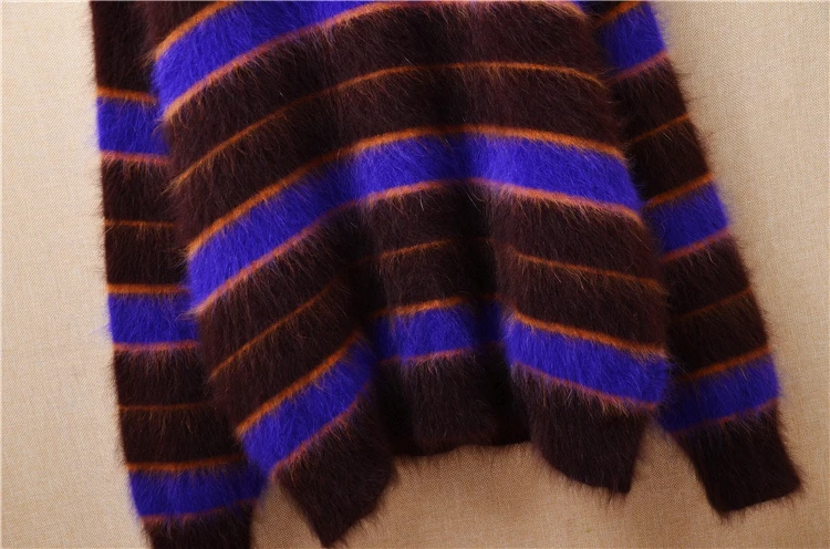 Повседневный Модный женский полосатый пушистый осенне-зимний вязаный пуловер из