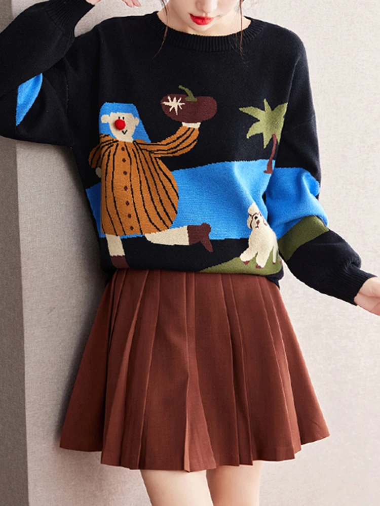 Женский вязаный пуловер с круглым вырезом